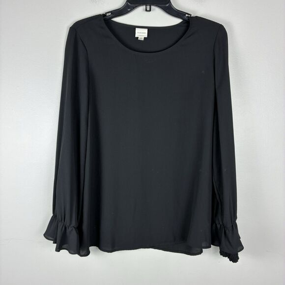 Pleione Women M Solid Black Blouse Long Sleeve Classic Career Party Modest - Picture 1 of 7